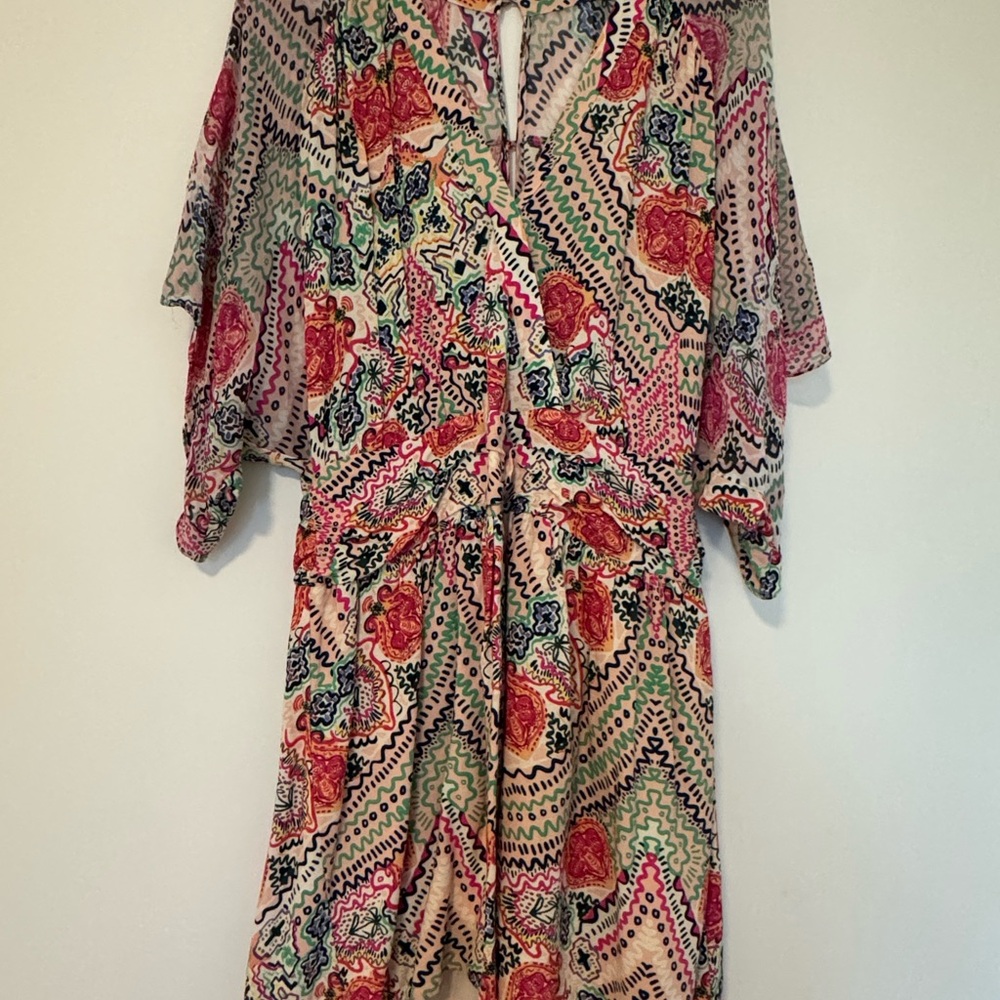 Maeve Multicolor Floral Print Romper - Cream, Red, Green, Blue